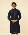 Midnight Blue Chikankari Embroidered Sequinned Kurta Set